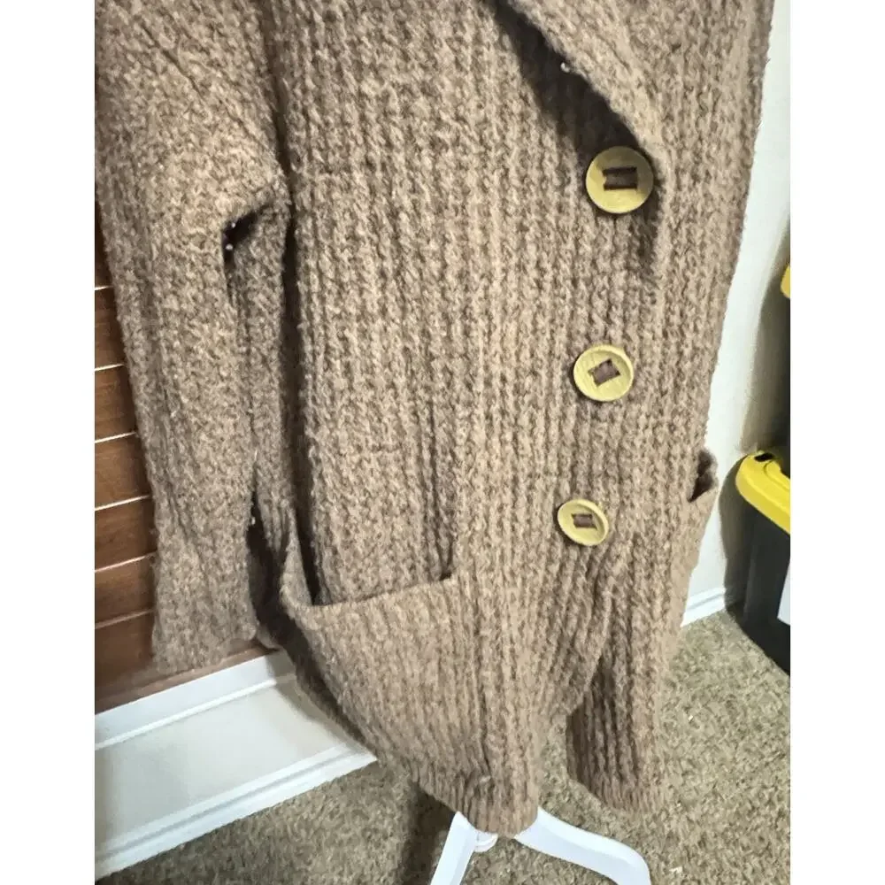 Free People Womens Wool Alpaca Blend Brown Longline Cardigan Sweater Chunky Sz M